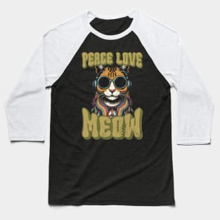 Peace Love Meow, Retro Groovy Style Hippie Cat Lover Design Baseball T-Shirt